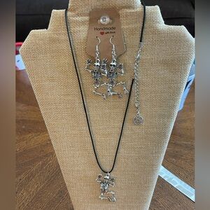 Handcrafted skeleton necklace and matching earrings